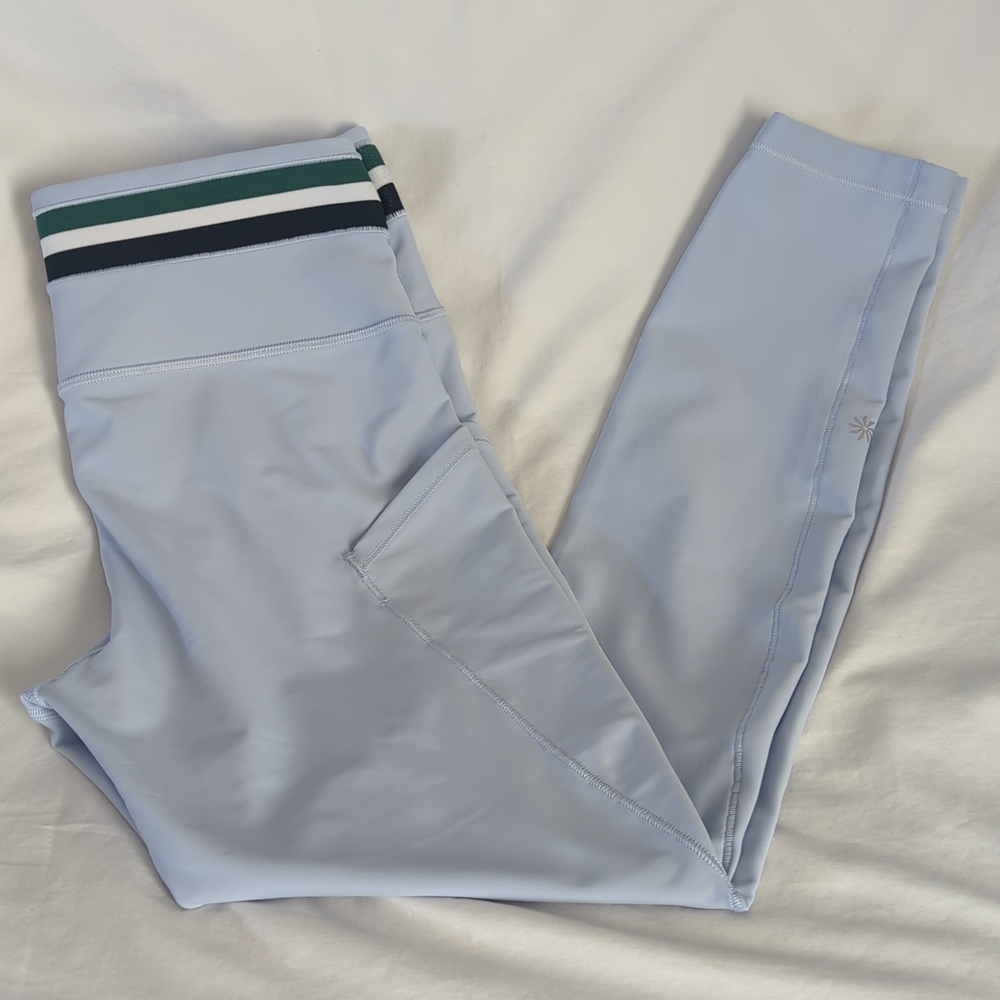 Athleta Interval Stash High Rise Stripe 7/8 Leggings Gossamer Blue Size M/T